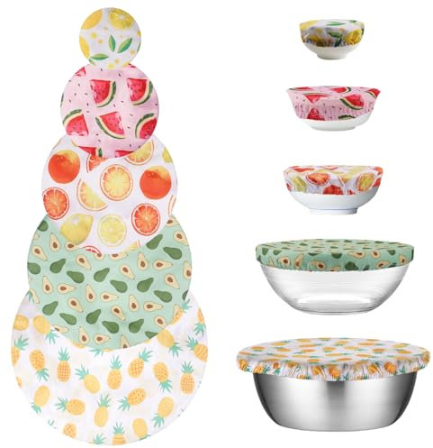 5 Pièces Couvercles Alimentaires en Tissu avec Élastique, Elastiques Couvre Bols Réutilisables, Imperméable Couvercle en tissu alimentaire, Lavable Couvercle en Tissu Alimentaire, pour Bols, Pots