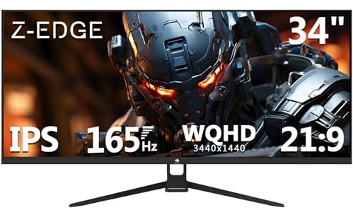 Z-Edge 34 Zoll Ultrawide Monitor UWQHD Gaming Bildschirm 165Hz 1ms MPRT, 3440x1440, 21:9 IPS, 100% sRGB, FreeSync, Pip & PBP, DisplayPort (165Hz) HDMI (100Hz), Schwarz