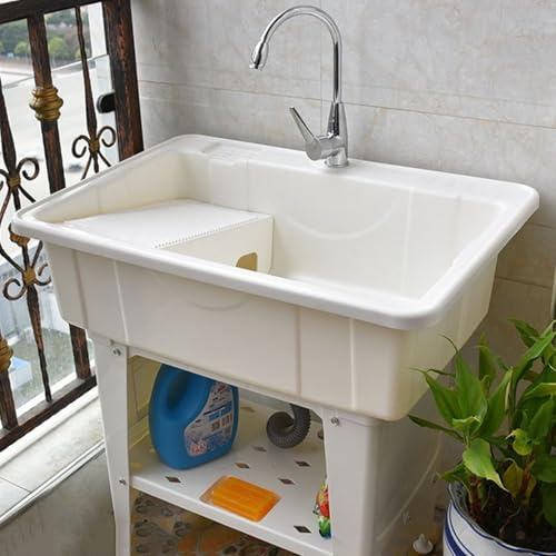 FUDUO-SHUNYI Independiente de Plástico Fregadero de Lavado,al Aire de Servicio Pesado Lavado a Mano de la Estación de Utilidad Fregadero de una cubeta de Lavado para el Cuarto de Lavado, Garaje,RV