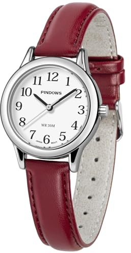 PINDOWS Minimalist Watches for Women, Gold-Tone Case with Black Leather Strap, Fashionable, Everyday Elegant Quartz Analog Dress Watch