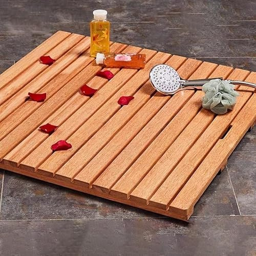 Non-Slip Teak Shower Mat, Heavy Duty Wooden Bath Mats, Non-Slip for Bathroom Bathtub Spa Sauna Garden Home, Wooden Shower Mat for Indoor and Outdoor