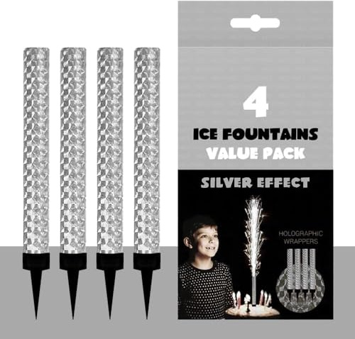 Pack of 4 Silver Ice Fountains Birthday Candles - Gold & Silver Birthday Candles for Cakes, Candles for Cake Decorations - Elegant Cake Toppers