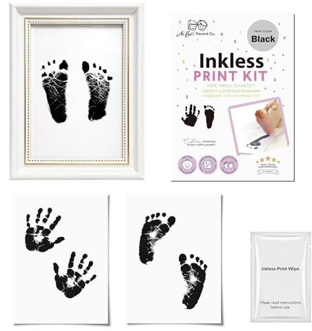 3-delars set med fotoram, baby handavtryck och fotavtryck set för nyfödda, Handavtryck och Fotavtryck Set Med Ren Stämpelkudde för Baby Shower, paket med minnessak för familj, familj gåva (Svart)