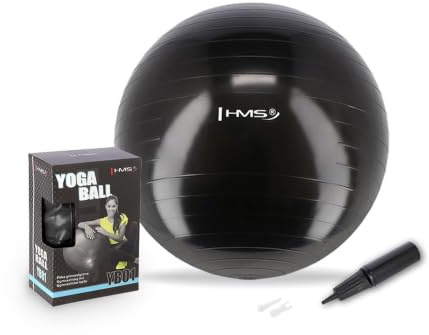 HMS YB01N Gymnastikboll 55 cm, halkfri, svart, med luftpump | Yoga och pilates, inkl. luftpump, max. 100 kg belastning, halkfri struktur, för 165–182 cm längd