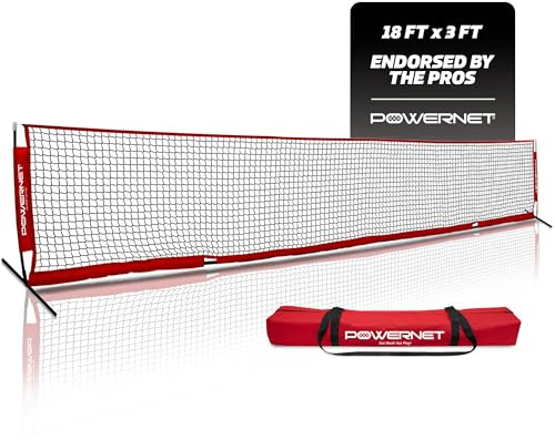 PowerNet Portable Soccer Tennis Net & Pickleball Net, Durable Weighted Metal Base, Quick Setup in Driveway, Backyard & Beach, Indoor & Outdoor Training Equipment, Includes Carry Bag (18 FT)