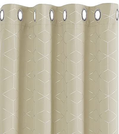 Deconovo Verdunkelungsvorhänge mit Ösen Kälteschutz Thermovorhang Thermogardine Hitzeschutz, Abdunkelnd Gardinen, Schlafzimmer Vorhang, 214x132 cm(HöhexBreite), Beige, 2er Set