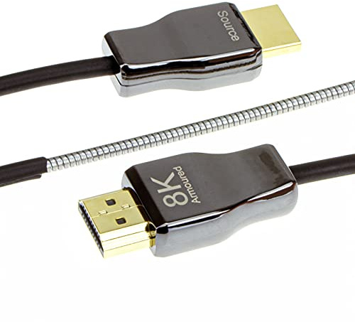 kenable Armoured Outdoor HDMI 2.1 Active Optical Cable AOC 48Gbps 8K60Hz 4K120Hz eARC HDR HDCP 2.3 Waterproof UV Resistant Steel Core 10m Black