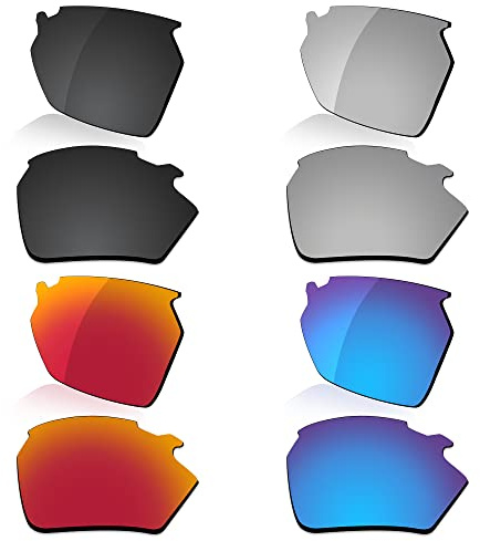 LenzReborn Polarisierte Linse Ersatz für Rudy Project Stratofly Sonnenbrille - Weitere Optionen, Dunkelschwarz + Silbergrau + Feuerrot + Eisblau, Einheitsgröße