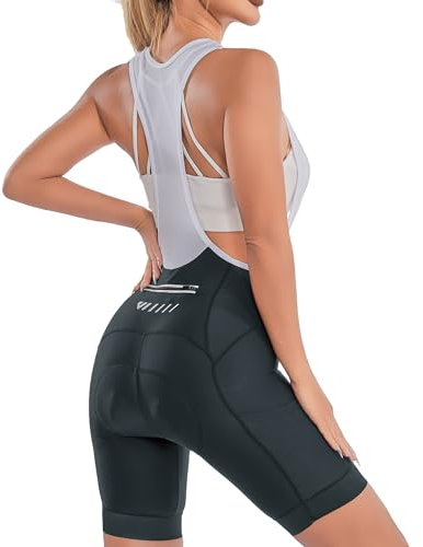 Lo.gas Fahrradhose Damen Gepolstert Mit TräGer Fahrrad TräGerhose Damen Bib Shorts Fahrradhose Schnell Trocknende StoßFeste Fahrradunterhose Mit 4d Polster Tasche B-Grau S