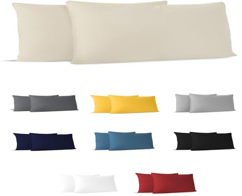 Dreamzie Taie Oreiller 40x145 cm (Lot de 2) 100% Coton Jersey 150 GSM - Beige - Taie d'oreiller 40 x 145 Coton - Housse de Coussin Résistant et Hypoallergénique pour Oreiller