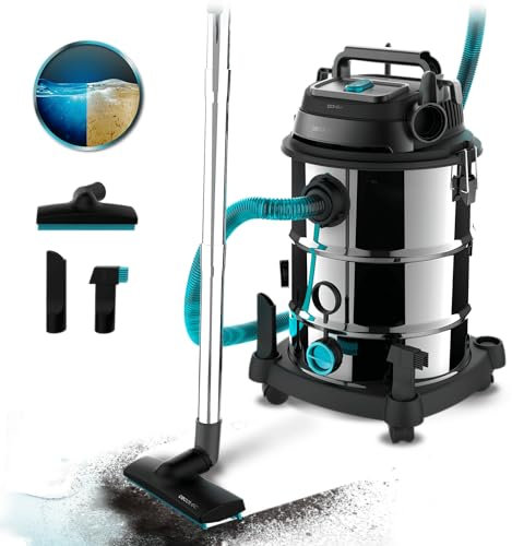 Cecotec Aspiratore per solidi e liquidi 30 L Conga Rockstar Wet & Dry Steel Pro. 1600 W, 23 kPa, Sistema di drenaggio, Aspirapolvere e soffiante, Struttura in metallo, Ruote, Raggio d'azione 5 m