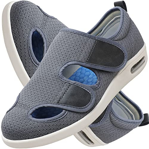 Zapatillas Pie Diabetico Verano Hombre Sandalias para Pies Hinchados con Edema para Ancianos Zapatos para Caminar Tejidos elásticos Zapatos preventivos de Salud Extra Anchos,Gris,41 EU