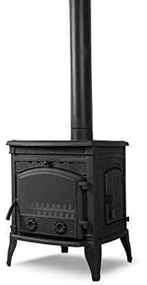 Poêle à Bois en Fonte Durable - Multi-Combustibles Avec Verres en Céramique - Idéal pour Petites Maisons - Certifié CE et Eco Design 2022 - Haute Efficacité 10 kW