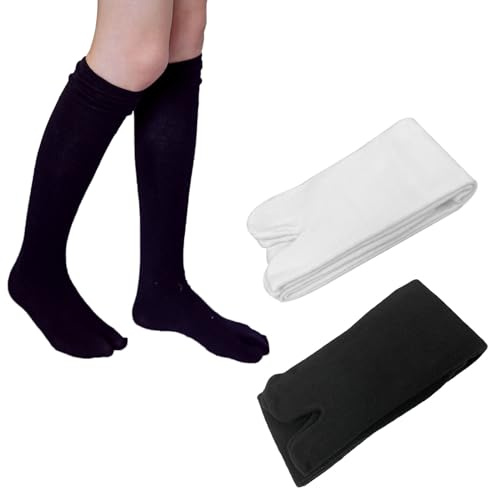 SUNTRADE 2 Pairs Split Toe Tabi Socks, Casual Sandal Split Long Socks for Men Women (Black+White)