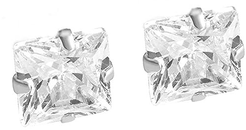 ENTREPLATA Pendientes de Plata de Ley 925 Unisex con Dos Circonitas Cuadradas Blancas Talla Diamante - Joya Hipoalergénica Certificada 8x8 mm