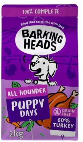 Barking Heads Hypoallergenic Dry Puppy Dog Food 2kg - Turkey - Natural Ingredients - Supports Healthy Growth & Digestion - Grain Free - For Sensitive Stomachs -Complete Nutrition For Dogs