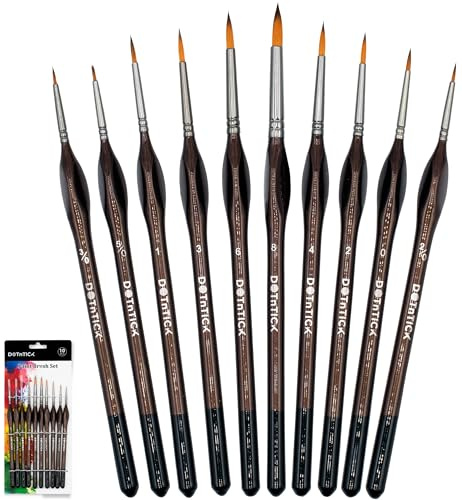 Paint Brush Set – Fine Detail Brushes – DOTnTICK 10‑Piece Artist Thin Brushes with Ergonomic Triangular Anti‑Slip Handles for Acrylic, Watercolour, Oil, Miniatures, Nail Art & Line Work