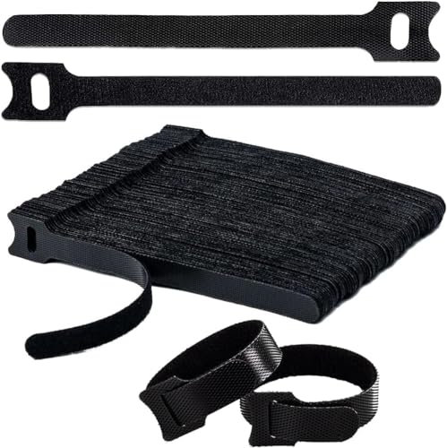 Reusable Cable Ties Black, Adjustable Releasable Hook and Loop Cable Straps for PC Cable Management, Organizing Cords, TV, Desk 50