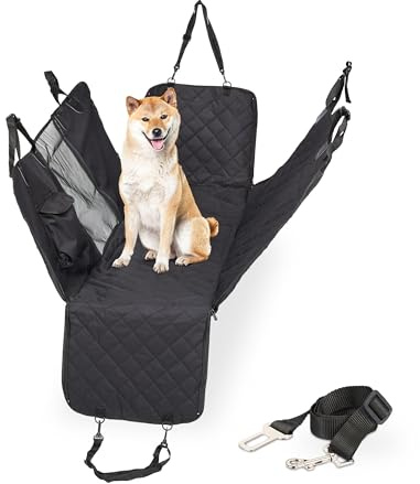 Relaxdays Hundedecke für Auto Rückbank, Sichtfenster, Tasche, Anschnallgurt, BxT: 209 x 143 cm, Rücksitzschutz, schwarz