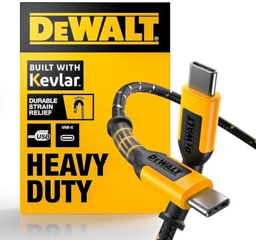 DEWALT Heavy Duty USB C Cable, Jobsite 60 Watt USB C Cable, High Speed Type-C to Type-C (1, 10Ft)