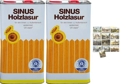 2x 5L SINUS Holzlasur EICHE + 1x Bildmagnet! Holzfarbe für optimalen Holzschutz Farbe braun Lasur für Holz-Zäune, 2x 5 L Holzschutzlasur Wetterfest für Außen & Innen, ähnl. Holzlack 10L 10 Liter