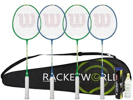 Wilson 4 Player Badminton Racket Set, 4 Rackets, Shuttles, Premium Carry Case (Zone/Champ)
