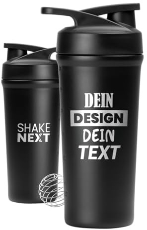 ShakeNext® Edelstahl Shaker [NEUEINFÜHRUNG] - Trinkflasche mit Mixball 700ml, Fitness & Protein Shaker mit auslaufsicherem Druckverschluss, patentiertes Design (Personalisiert)