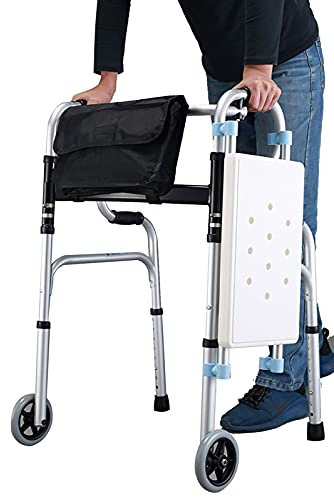 Rollator Pieghevole Rollator Deambulatore Rollator Pieghevole Leggero Con Sedile, Ausilio Per La Deambulazione Portatile/Anziano Per Interni/Esterni, Sedia Da Doccia Per Bagno (Ruote) Condivisione