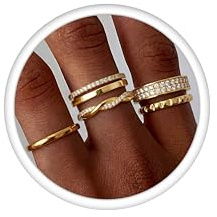 Morfetto 5Pcs Bague Femme 14K Plaqué Or Ensemble Bagues Empilables Or,Résistante à l'Eau Hypoallergénique Fiançailles Alliance Bague de Pouce Tailles 49