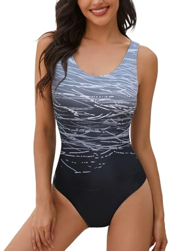 heekpek One Piece Swimsuit Women Tummy Control High Waisted Women Swimming Costume Vintage Swimwear, Black-b, XL