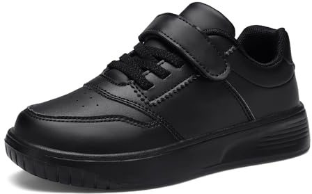KKTOTO Boys School Shoes Girls Trainers Light Weight Fashion Hook and Loop Kids Walking Running Sneaker All Black Size 12 UK Child