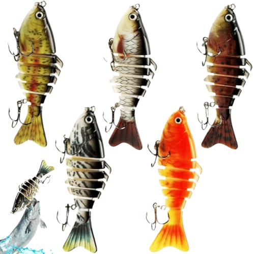 GOEDCH Esca artificiale Wobbler luccio: 5 pezzi 10 cm esca rigida con luccio multiarticolare, esca da pesca realistica per acqua dolce e salata, trota, pesce persico (10 cm)