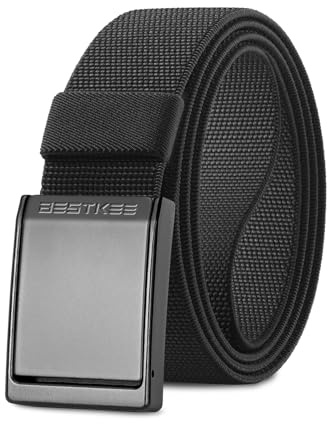 BESTKEE Taktischer Arbeitsgürtel Herren, 3,8 cm Breit, Verstellbarer Nylon-Gürtel mit Metallschnalle, Schwarz (Schwarz, M-für Taille 91cm-105cm(Länge 125cm))