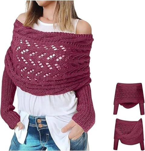 RUISHH Écharpe Tricotée Femme avec Manches Pull Multifonction Torsadée Élégante Écharpe Chale Cachemire Imitation Chaud Automne Hiver Foulard