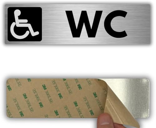 LEIASA | Señal Baño Minusválidos - 5x18 cm - Grosor 0.8 mm - Aluminio - Rótulo Aseo Accesible - Signo WC Discapacitados - Cartel Accesibilidad - (Baño Minusvalidos)