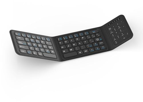 Bettdow Plegable Teclado Español Ñ, Teclado Plegable Bluetooth con Panel Táctil y Teclados Numérico, USB-C Recargable Mini Teclado para Windows/iOS/Android/Smartphones/Tabletas y Portátiles, Negro