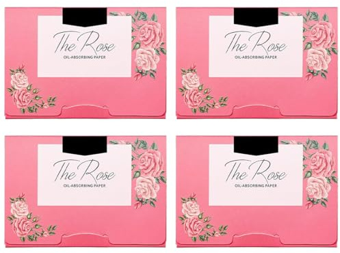 Qury 4-pack rosdoft olja absorberande blad – 400 räkna ansiktsblotting papper för glans kontroll, premium mattpapper för män och kvinnor, vegansk