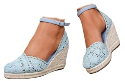 Sandalias de cuña cómodas para mujer, con plataforma de tacón medio, puntera cerrada, ligeras, transpirables, de verano, con hebilla de correa al tobillo, para exteriores, vacaciones, caminatas