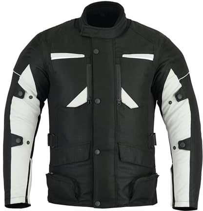 Sterling Sports® Mens Motorcycle Jacket Motorbike Clothing for Summer and Winter Waterproof Mens Textile CE Armoured Cordura Polyester Men's Jackets (Black Grey, Large (40-42)