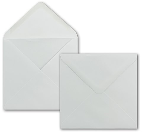 50 x kuvert kvadratiskt 15,5 x 15,5 cm i vitt – 100 g/m² – våtlimning med spetsig stängningsklaff – för mycket speciella tillfällen