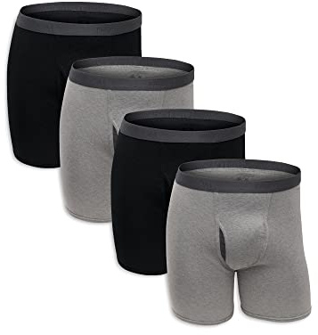 Fruit of the Loom Men's Premium Tag-Free Cotton Underwear (Regular & Big Man) Boxer Briefs, Black/Gray (4 Pack), S (Pack of 4)