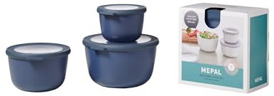 Mepal - Multischale Cirqula Round 3-teiliges Set - Vorratsdosen mit Deckel - Geignet als Aufbewahrungsbox, Kuhlschrank, Gefrierschrank & Mikrowellengeschirr - 500 ml, 1000 ml & 2000 ml - Nordic Denim