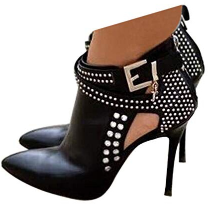 Hinyyrin Ankle Boots for Women,Bare Legged Pointed Women's Boots, Rhinestone Booties Black Sexy Stiletto With High Heel Size 9.5