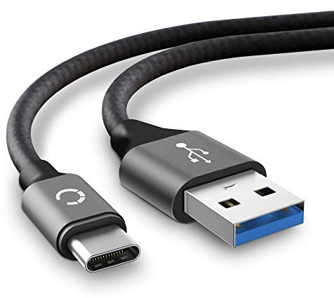 CELLONIC USB Kabel 2m kompatibel mit Gigaset GS290, GS280, GS195, GS195LS, GS190, GS110 / ME, ME Pure, ME Pro Ladekabel USB C Type C auf USB A 3.0 Datenkabel 3A grau Nylon