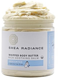Shea Radiance P.U.R.E. Whipped Shea Butter with Colloidal Oatmeal - Whipped Body Butter Blended with Skin Soothing Oatmeal & Moisturizing Rice Bran Oil | Unscented (5 oz)