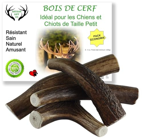 ARTISAN GIFT CO Corno di Cervo per Cani, Osso di Cervo per Cani e Cuccioli, Masticativo Naturale Resistente, S - 4u.