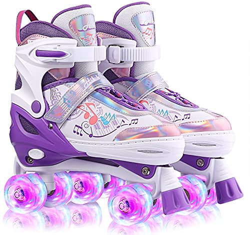 Hikole Rollschuhe Kinder Jungen Rollschuhe Kinder Mädchen Rollschuhe Mitwachsend Kinder Jugend Roll-Schuhe Kinder Quad Skate Mit Leuchtenden Rädern Für Anfänger