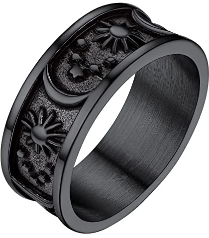 FaithHeart Bague Lune et Soleil Etoile Acier Inoxydable/Or/Noir Taille 54-72 Bijoux Bagues Gothique pour Femme Fille Homme Garçon (Boîte Cadeau)