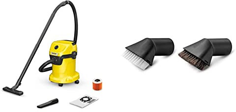 Kärcher Wet & Dry Vacuum Cleaner WD 3, blower function, power: 1000w, plastic container: 17L, suction hose: 2m, incl. cartridge filter, floor and crevice nozzle and 2.863-221.0 Suction Brush Set