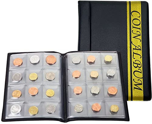 Lajiakoy Porta Monete Collezionisti, Raccoglitore Per Monete Con 12 Griglie/Pagina 10 Fogli Adatto Per Monete, Gettoni, Medaglioni, Distintivi, Ecc. (Nero)